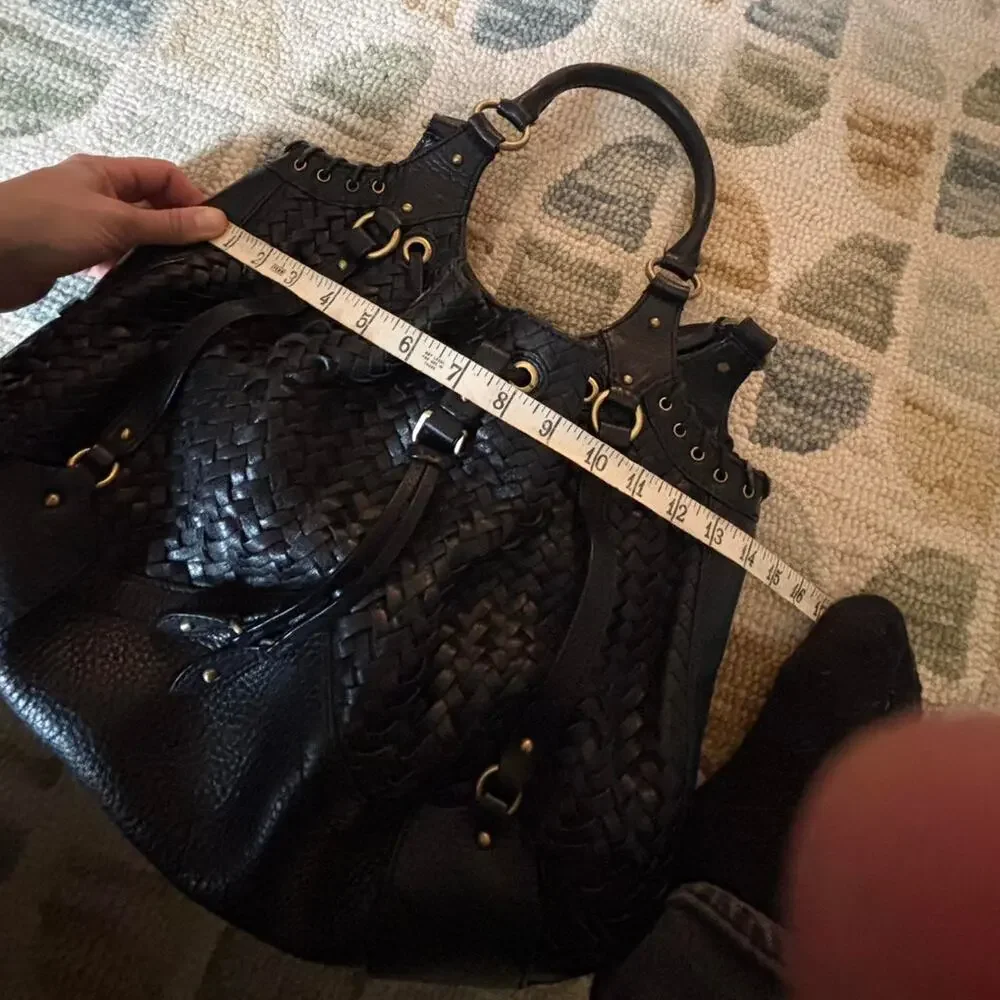 Cole Haan Leather Black Village Weave Bag, Medium, Hobo Bag, Excellent Condition